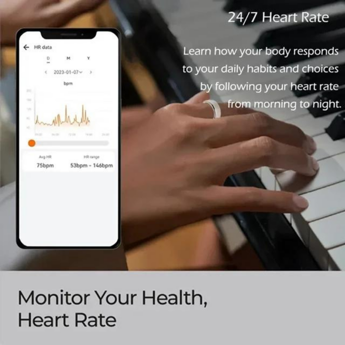 Blood Pressure Smart Ring 24/7 heart rate monitoring in the app – VitalityWatch