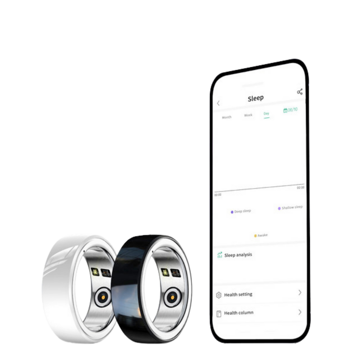 Blood Pressure Smart Rings in silver and black with the health app – VitalityWatch