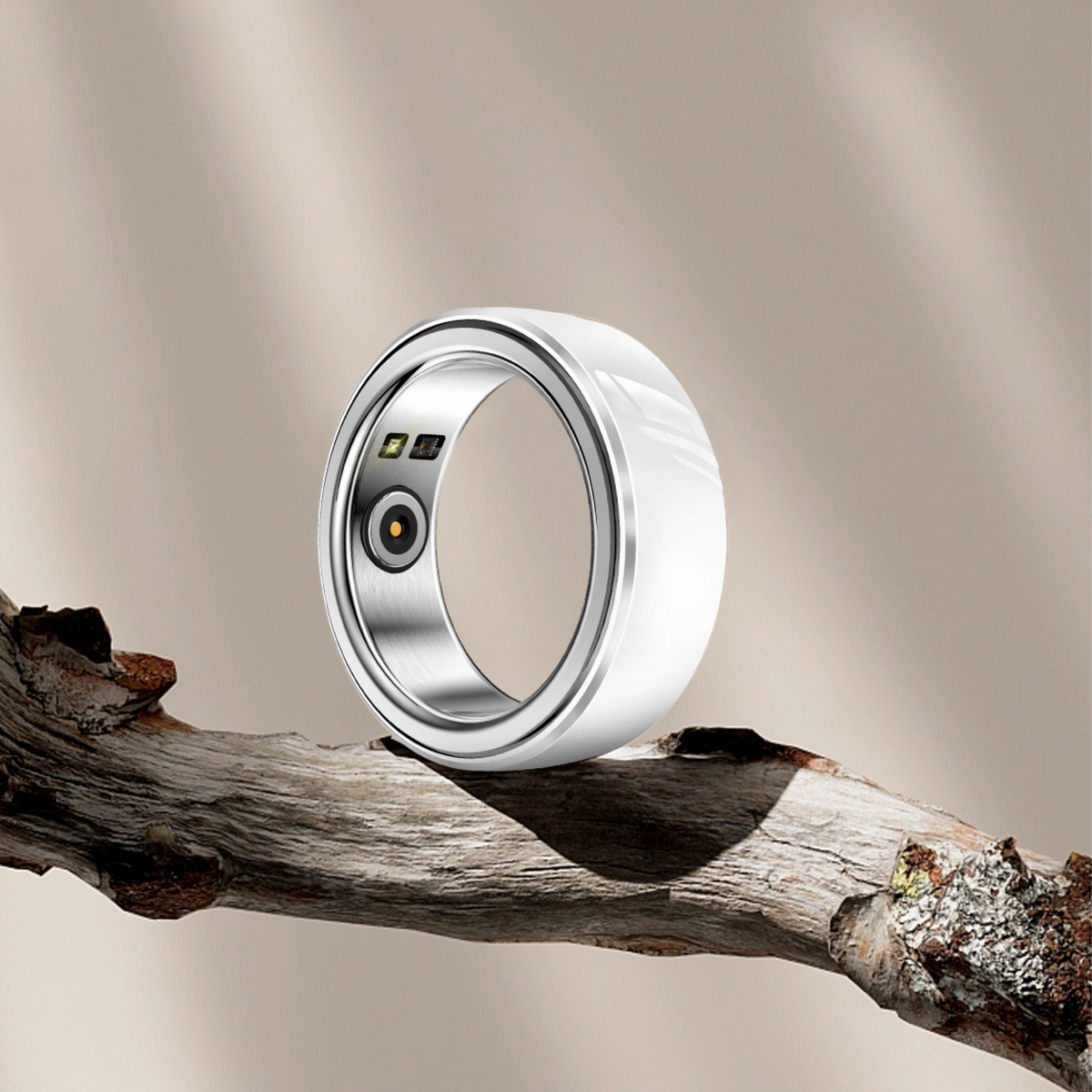 Blood Pressure Smart Ring outdoors on driftwood – VitalityWatch