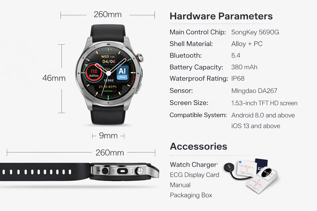AI Health Watch hardware specifications and package contents – VitalityWatch