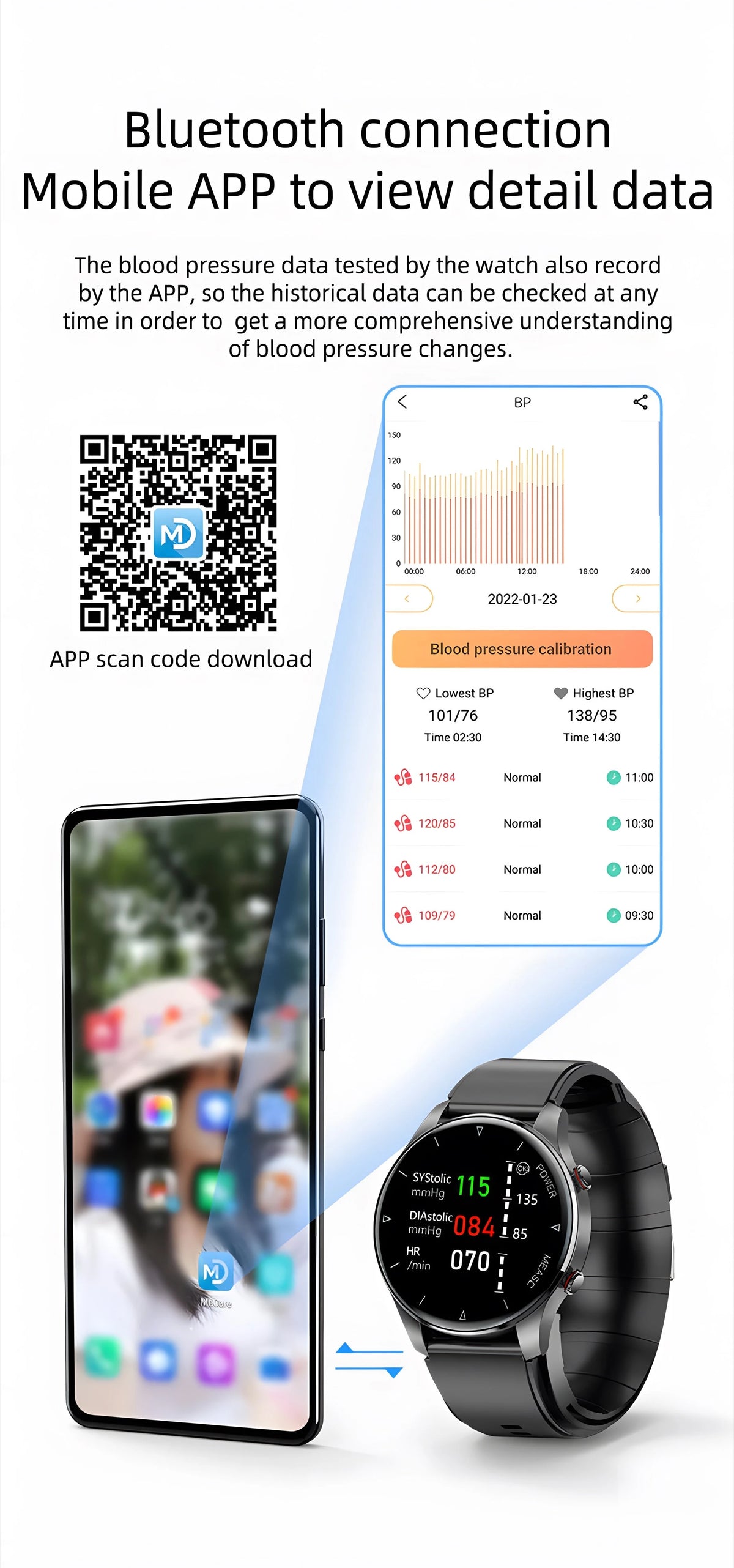 Bluetooth connection on the VitalityWatch BP watch